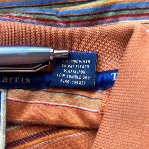 T Harris London Mens Orange Striped Polo Shirt XL 100% Cotton Short Sleeve Casua - Picture 6 of 9